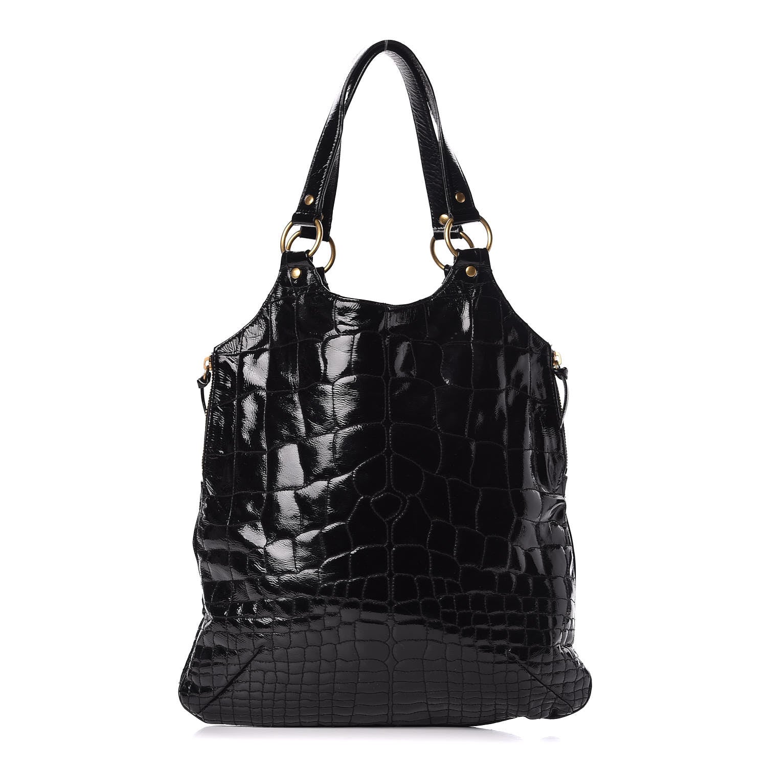 Saint Laurent Patent Crocodile Embossed Tribute Tote Black 1 of 16
