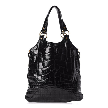Saint Laurent Patent Crocodile Embossed Tribute Tote Black 1 of 16