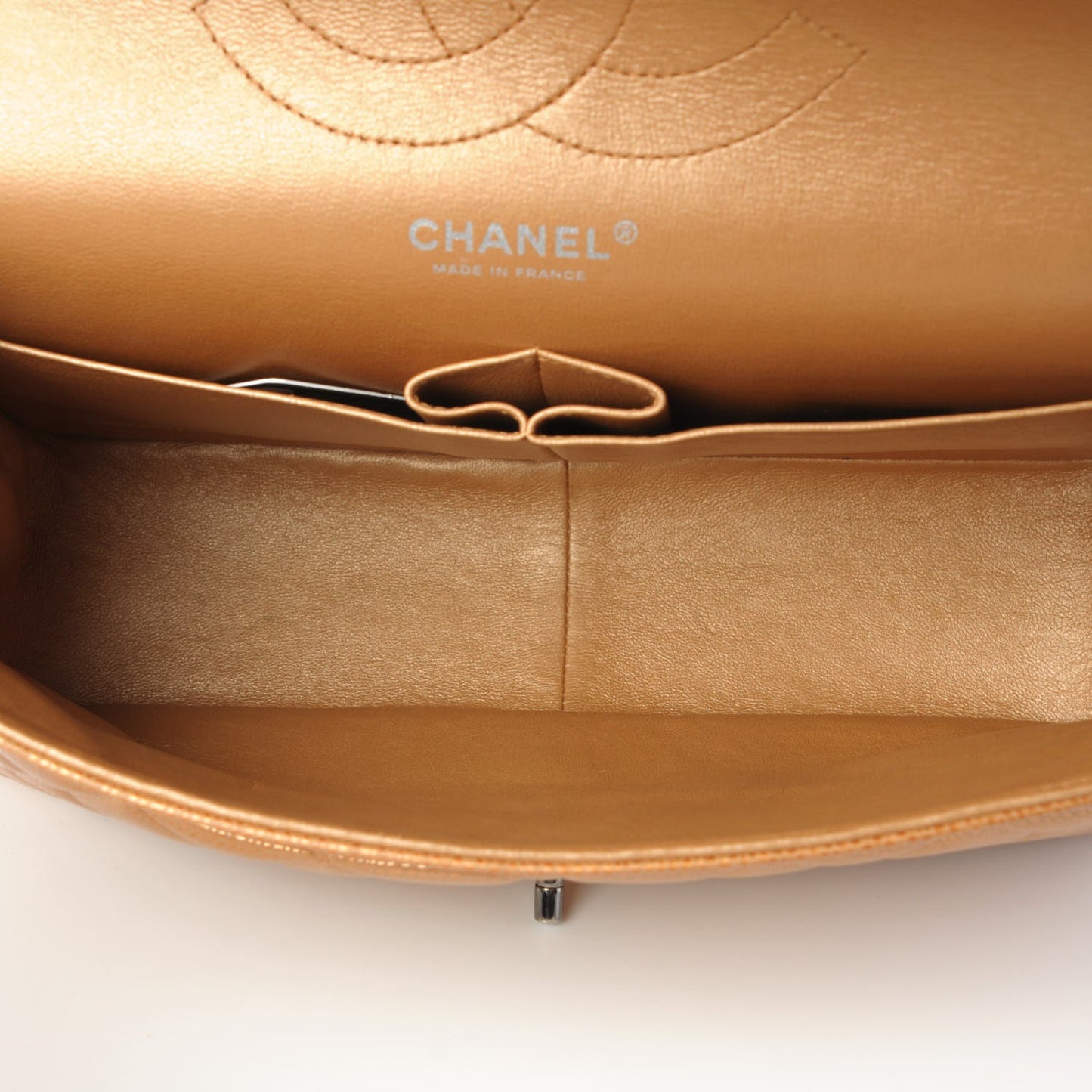 Metallic Caviar Quilted Jumbo Double Flap Copper
