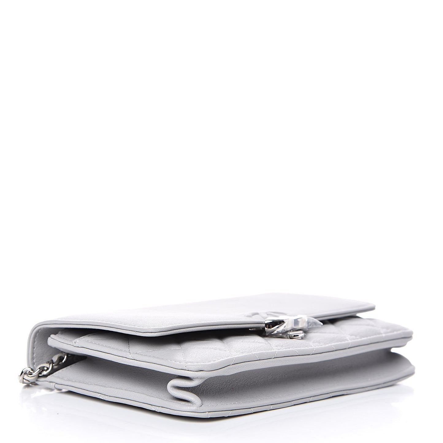 Grained Calfskin Quilted CC Box Wallet On Chain WOC Grey