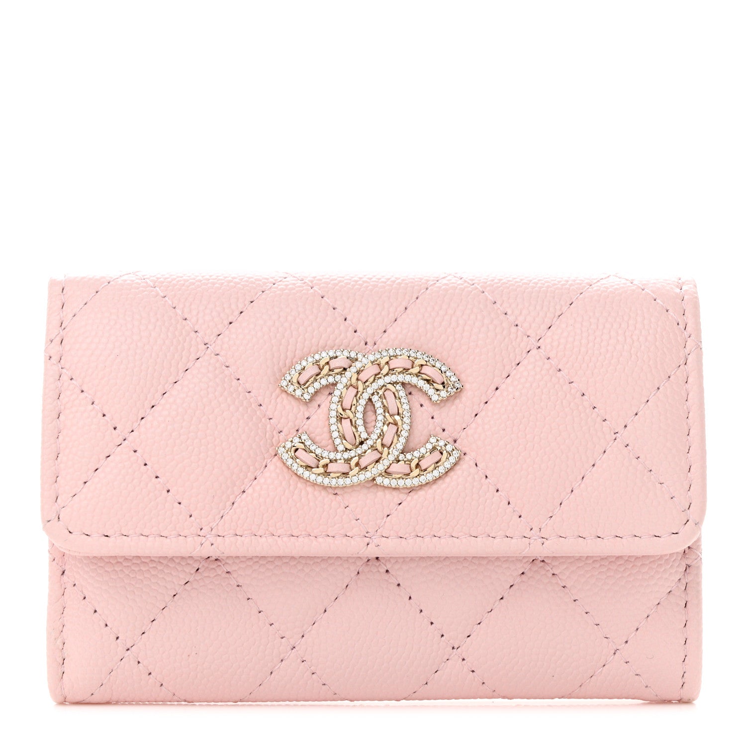 Chanel Caviar Quilted Crystal CC Flap Card Holder Pink 1 of 11