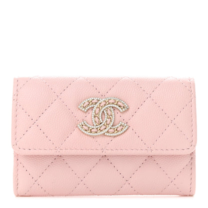 Chanel Caviar Quilted Crystal CC Flap Card Holder Pink 1 of 11