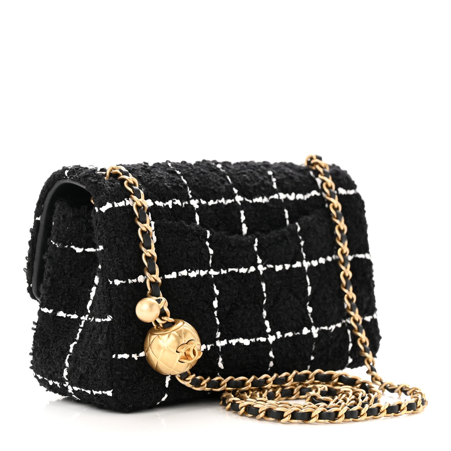 Tweed Quilted Mini Rectangular Pearl Crush Flap Black