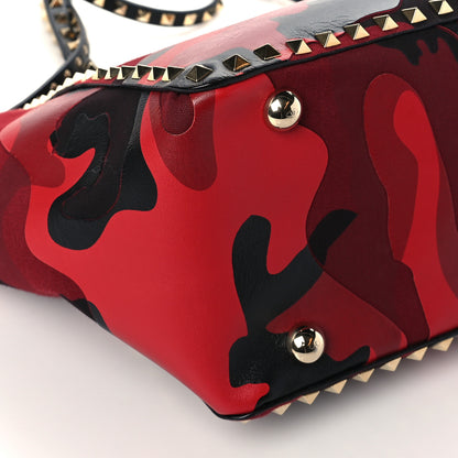Valentino Garavani Nappa Canvas Camouflage Medium Rockstud Tote Red 8 of 9
