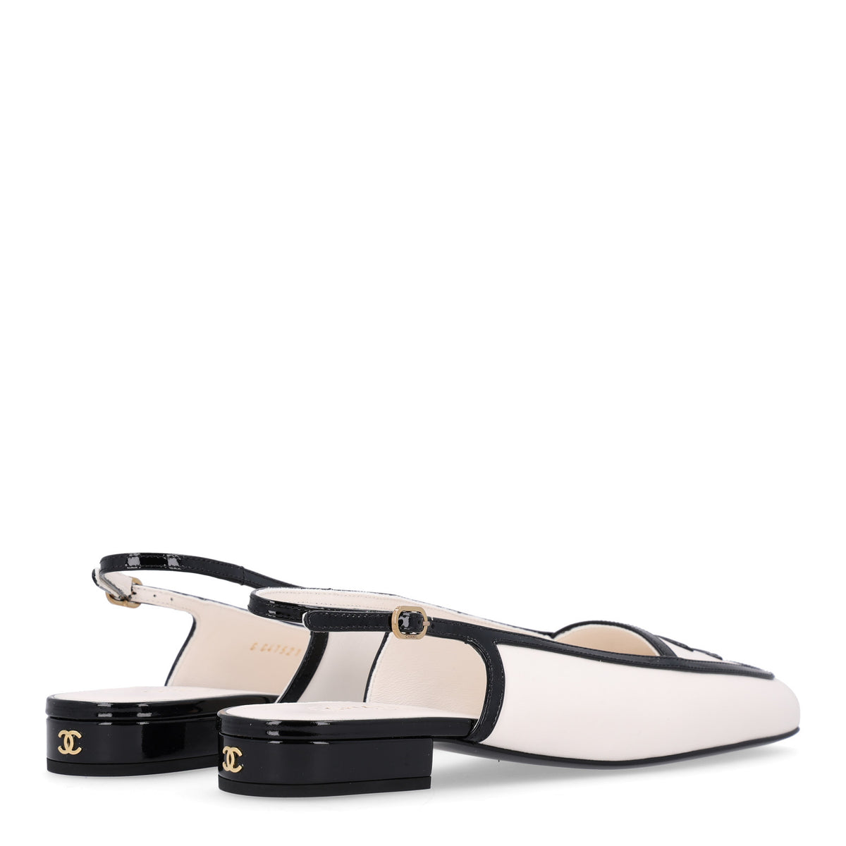 Lambskin Patent Calfskin CC Slingback Sandals 38 White Black