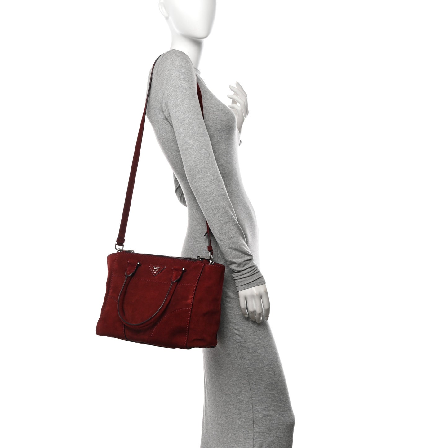 Suede Scamosciato Stitched Small Twin Pocket Tote Porpora