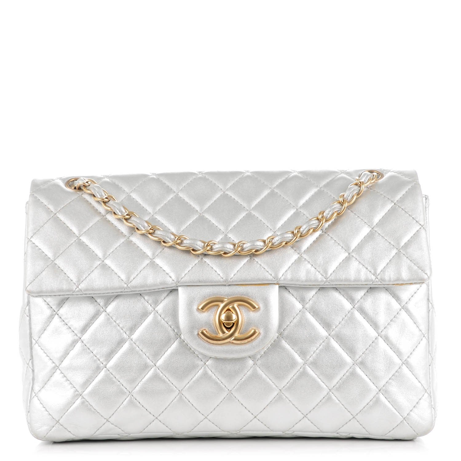 Chanel Metallic Lambskin Quilted Maxi Single Flap Silver 1 of 10