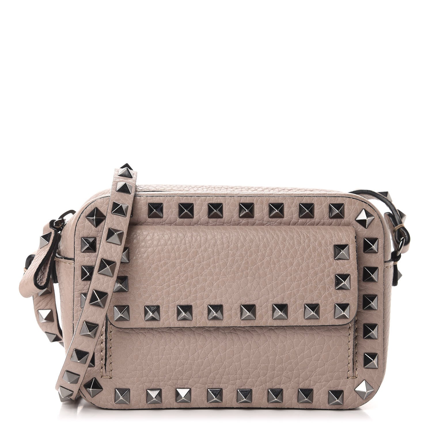Valentino Garavani Grained Calfskin Small Rockstud Flap Pocket Camera Crossbody Bag Poudre 1 of 9