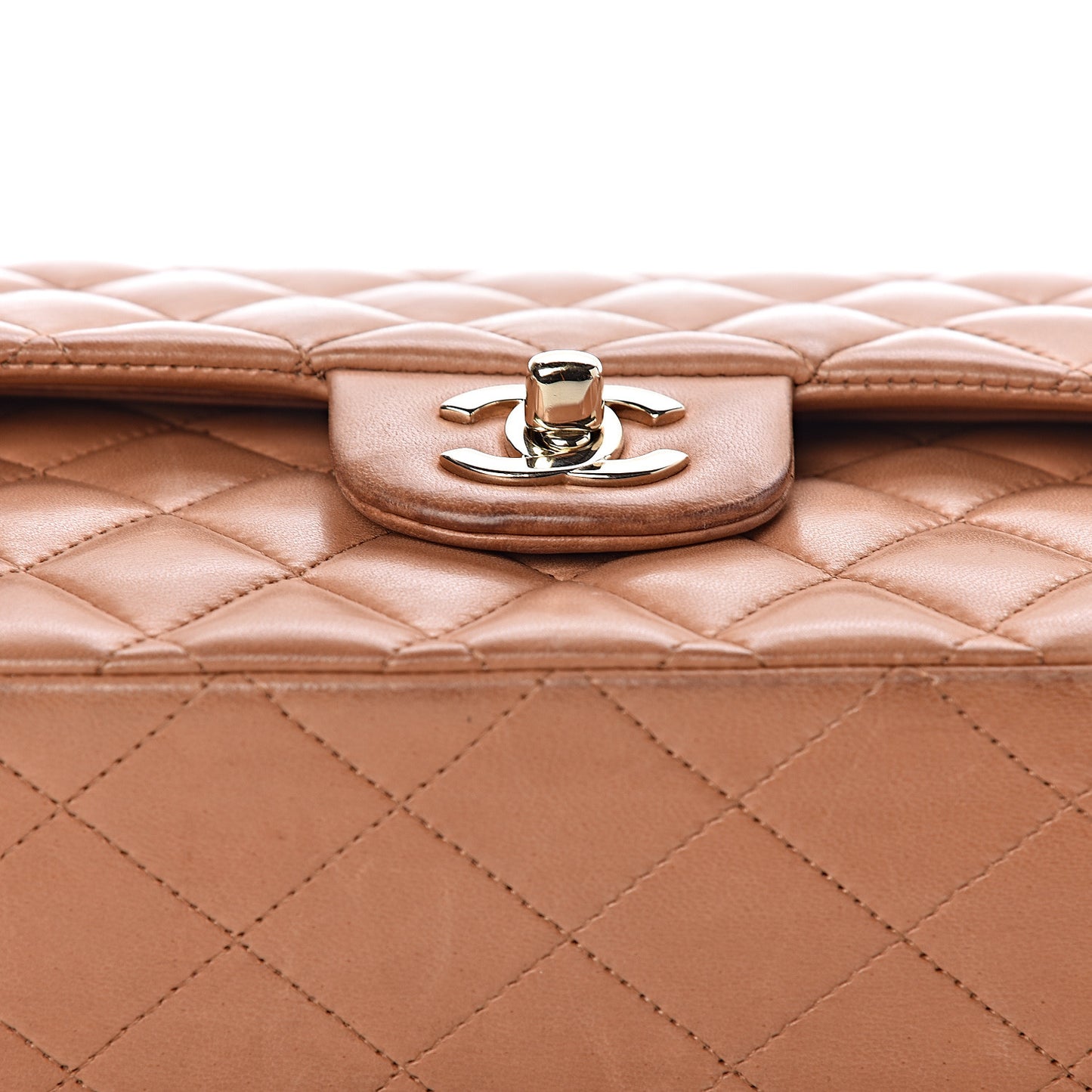 Lambskin Quilted Medium Double Flap Dark Beige