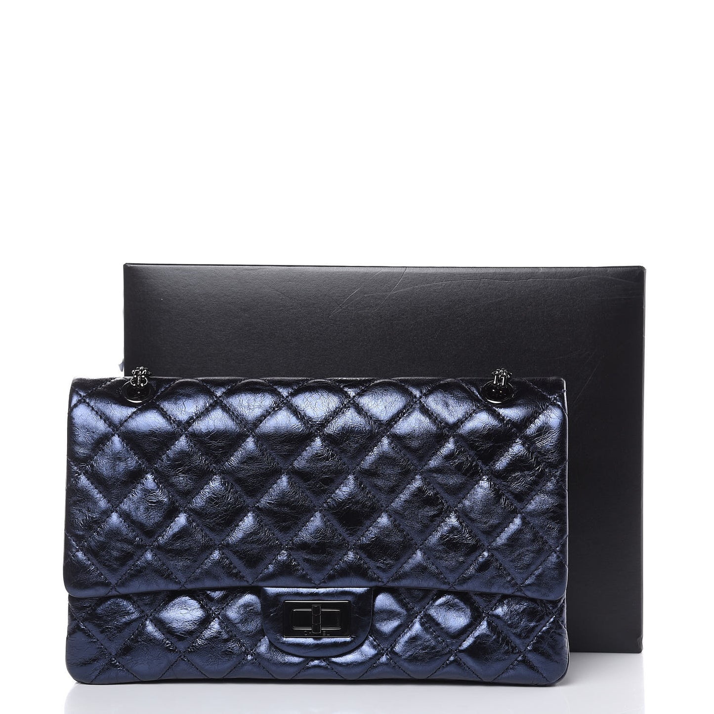 Metallic Aged Calfskin Quilted 2.55 Reissue 227 Flap Dark Navy Blue
