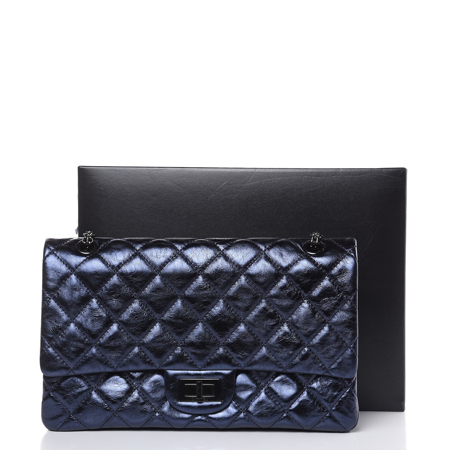 Chanel Metallic Aged Calfskin Quilted 2.55 Reissue 227 Flap Dark Navy Blue 10 of 10