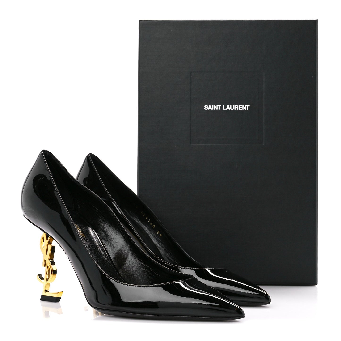 Patent Calfskin Opyum 85 Pumps 39 Black Gold