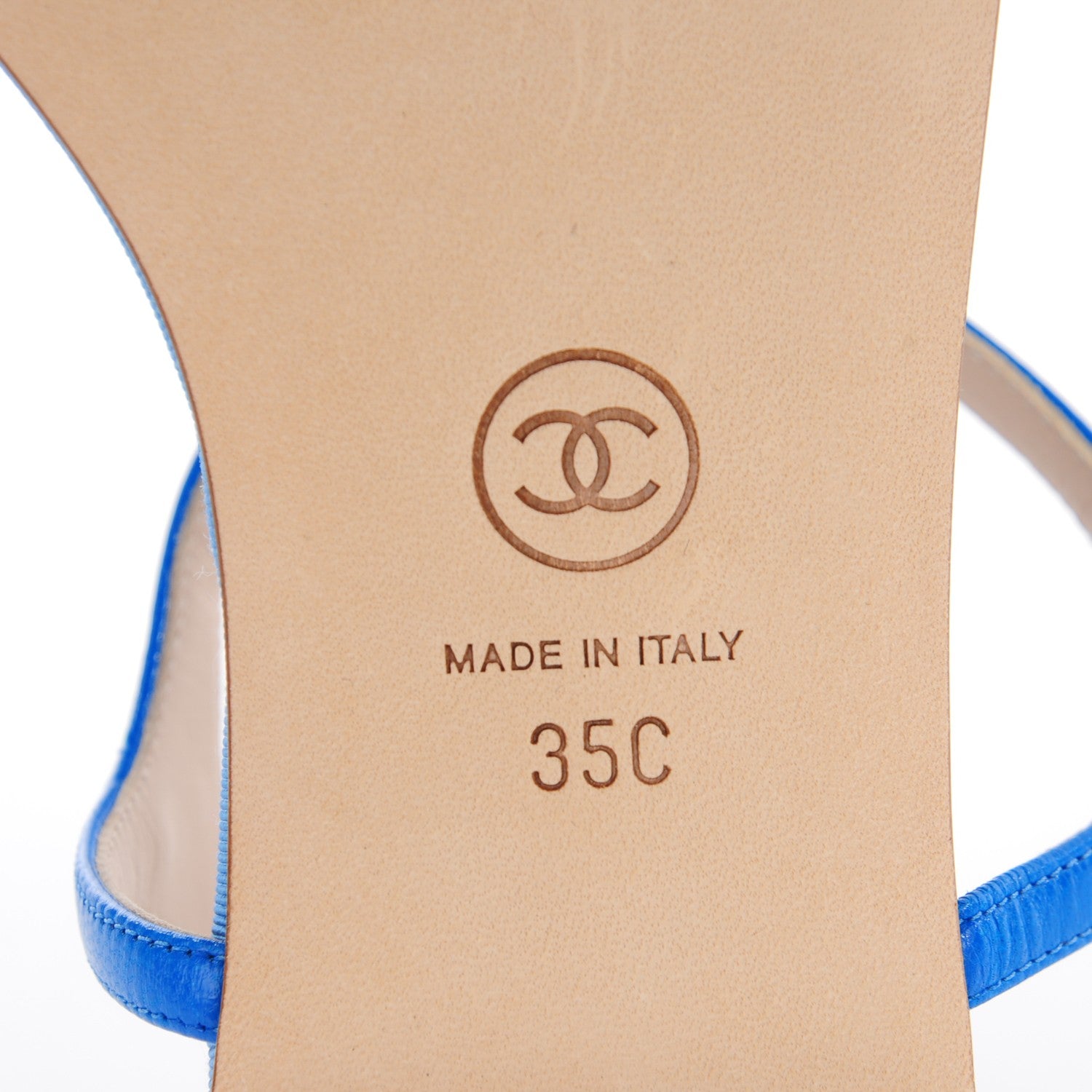 Chanel Shiny Kidskin CC Logo Thong Sandals 35 Blue 7 of 8