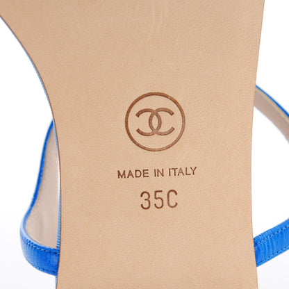 Chanel Shiny Kidskin CC Logo Thong Sandals 35 Blue 7 of 8