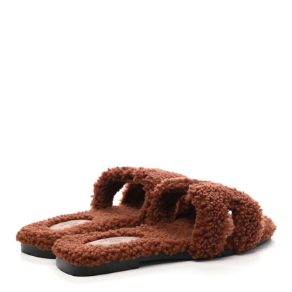 Hermes Woolskin Oran Sandals 38.5 Cognac 4 of 8