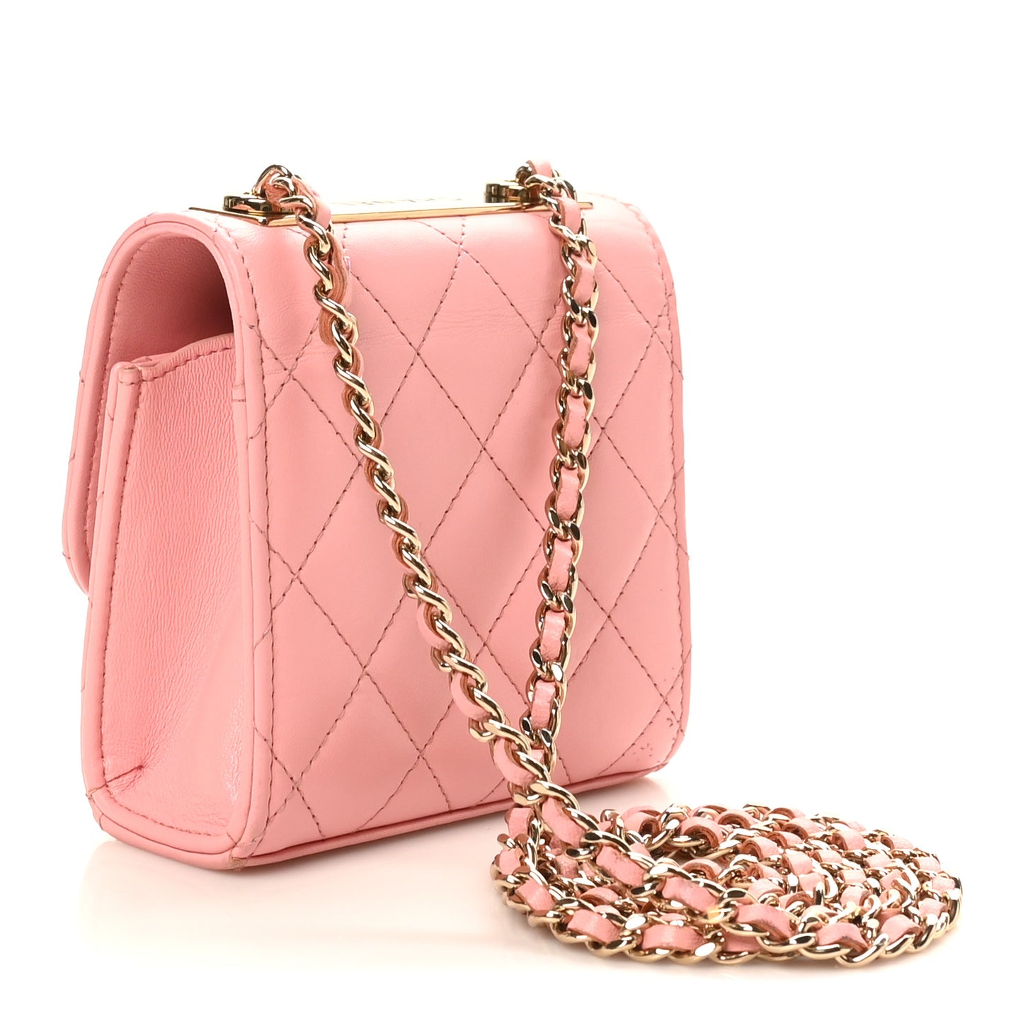 Lambskin Quilted Mini Trendy CC Clutch With Chain Pink
