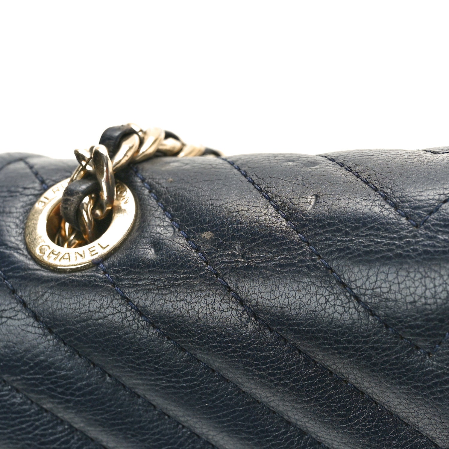 Chanel Calfskin Chevron Quilted Messenger Flap Navy 11 of 12