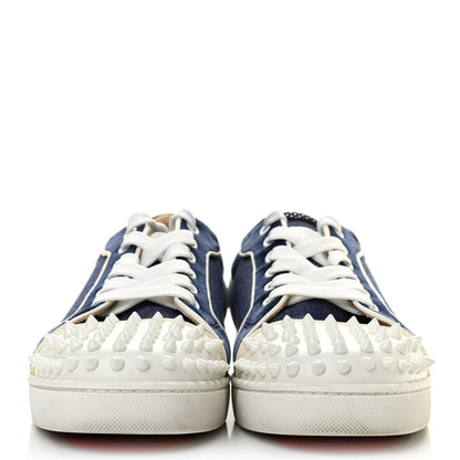Christian Louboutin Denim Velours Spikes Vieira Flat Sneaker 40 Navy Latte 2 of 9