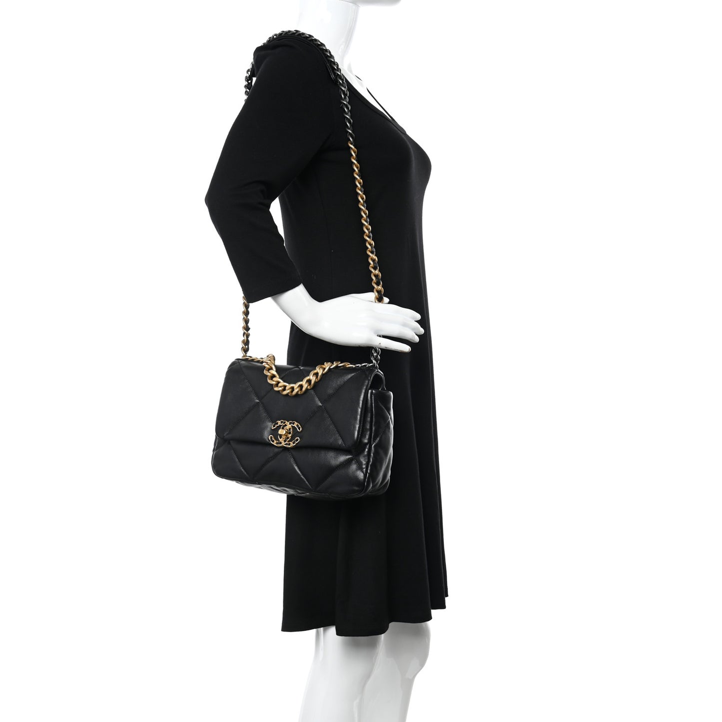 Lambskin Quilted Medium Chanel 19 Flap Black