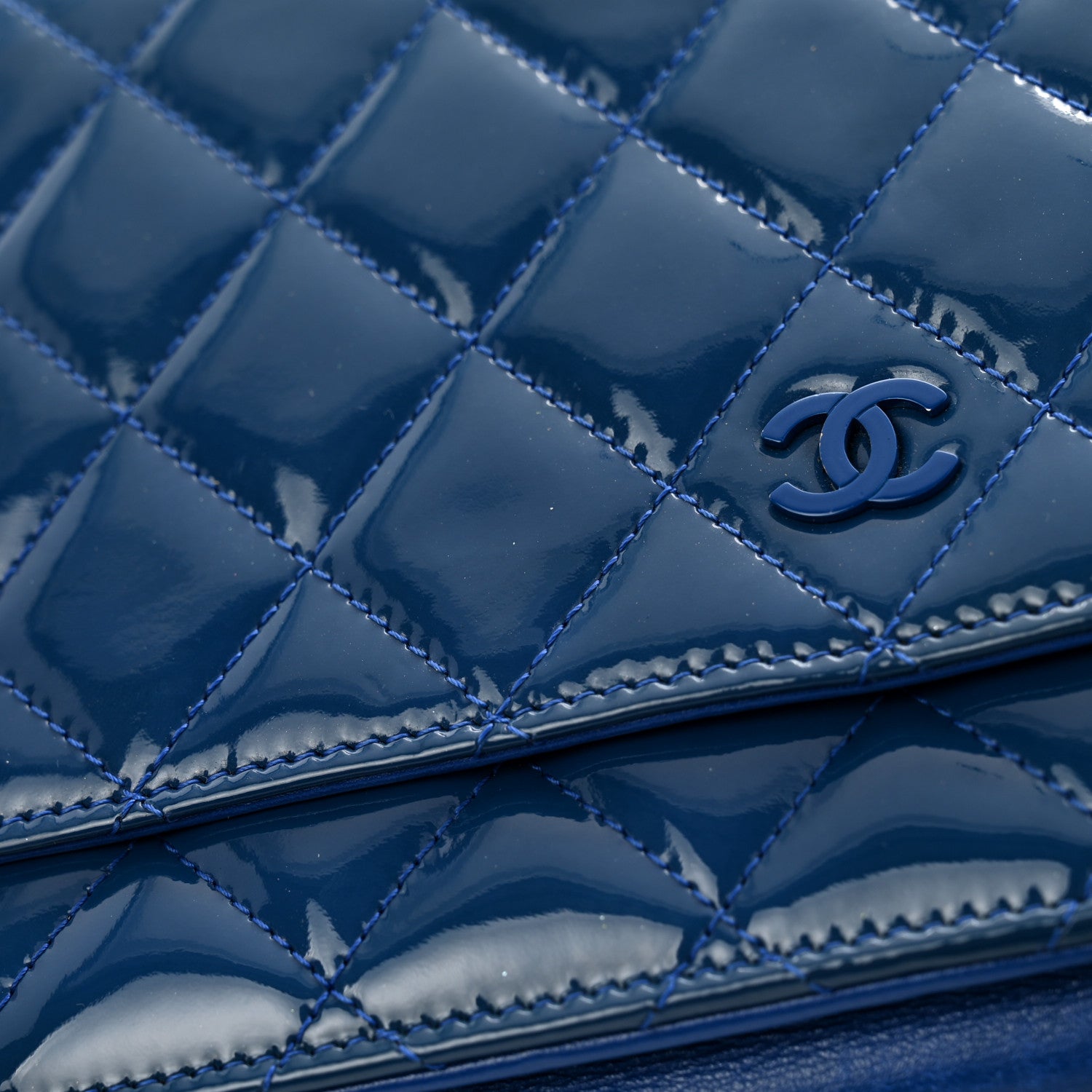 Chanel Patent Quilted Wallet On Chain WOC Dark Blue 12 of 15