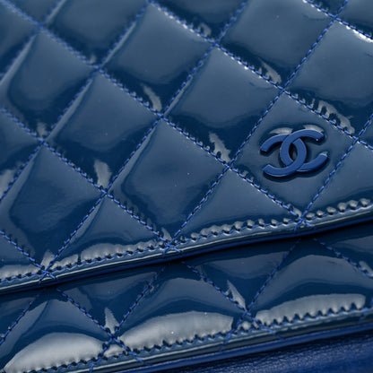 Chanel Patent Quilted Wallet On Chain WOC Dark Blue 12 of 15
