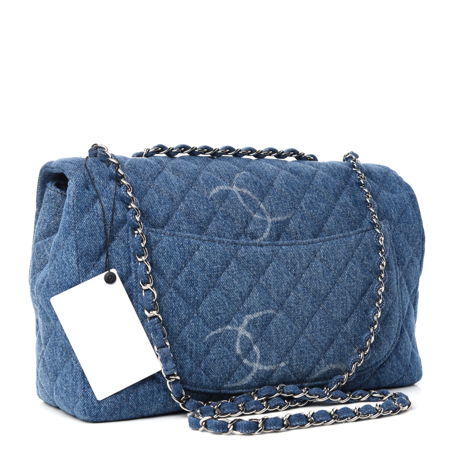 Denim Quilted CC Print Jumbo Single Flap Blue