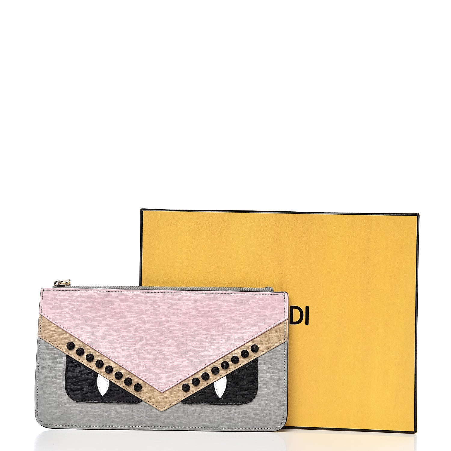 Fendi Vitello Elite Monster Eyes Studded Zip Pouch Ghiaccio Black Multicolor 8 of 8