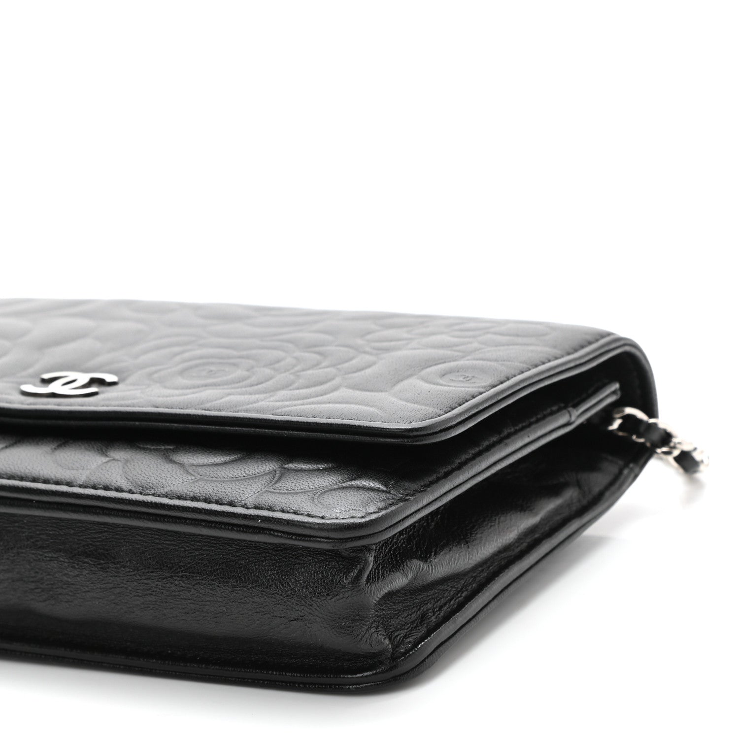 Chanel Lambskin Camellia Embossed Wallet on Chain WOC Black 11 of 11