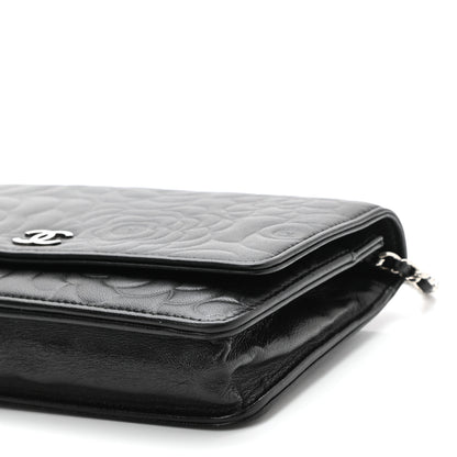 Chanel Lambskin Camellia Embossed Wallet on Chain WOC Black 11 of 11
