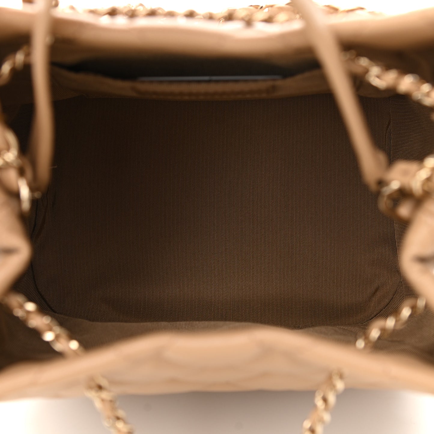 Caviar Quilted Rolled Up Bucket Drawstring Bag Beige