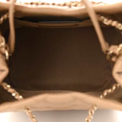 Chanel Caviar Quilted Rolled Up Bucket Drawstring Bag Beige 5 of 10