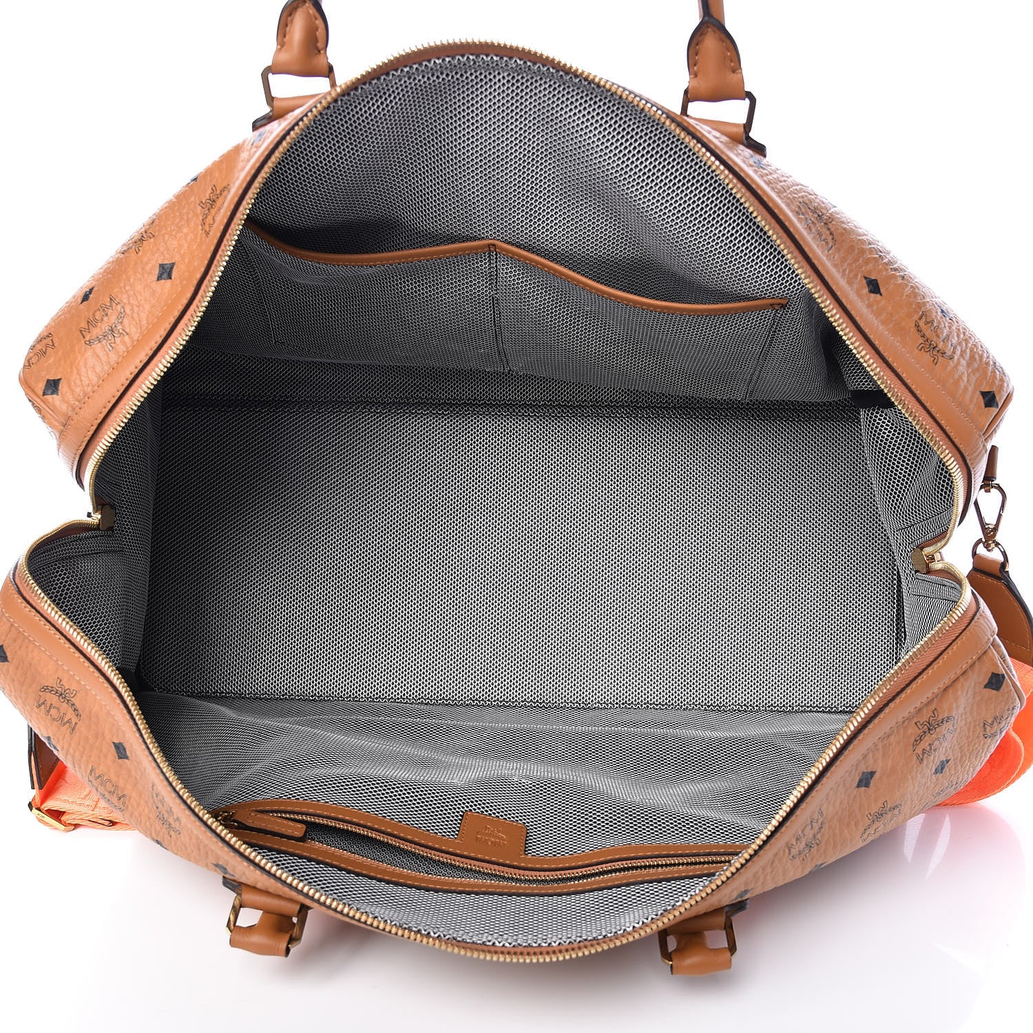 MCM Visetos Large Traveler Weekender Bag Cognac Neon Orange 5 of 20