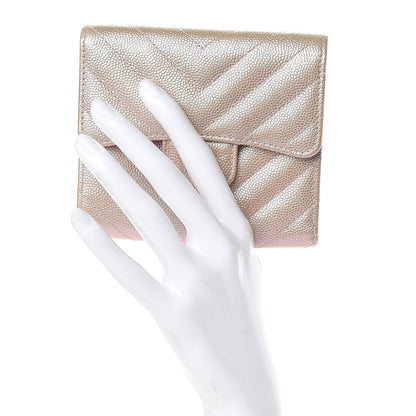 Chanel Metallic Caviar Chevron Quilted Compact Flap Wallet Light Gold 2 of 9