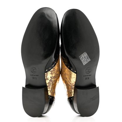 Chanel Fantasy Patent Calfskin Lace Up Oxfords 38.5 Gold Black 5 of 11