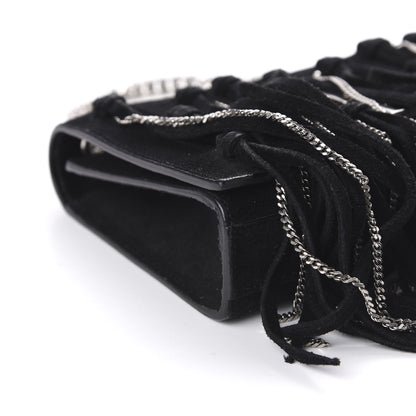 Saint Laurent Suede Fringe Chain Monogram Satchel Black 6 of 9