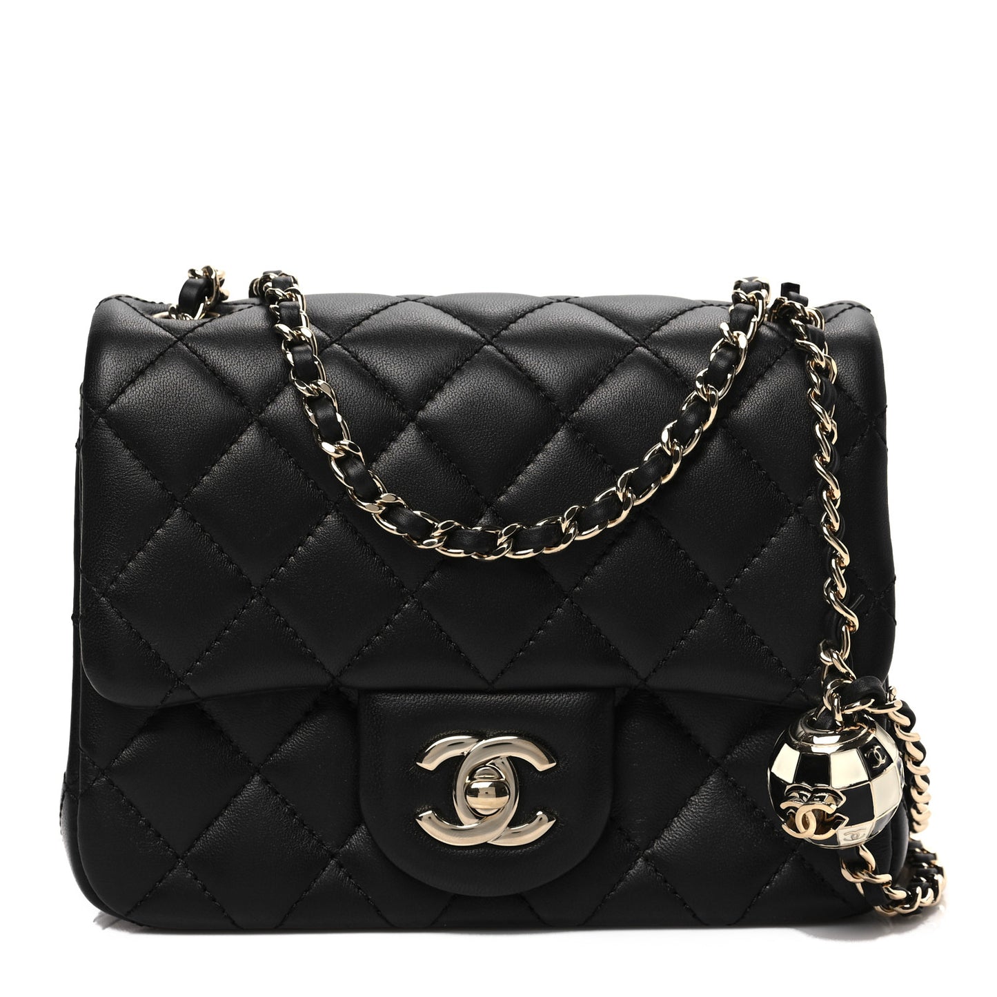 Lambskin Quilted Enamel Mini Pearl Crush Flap Black