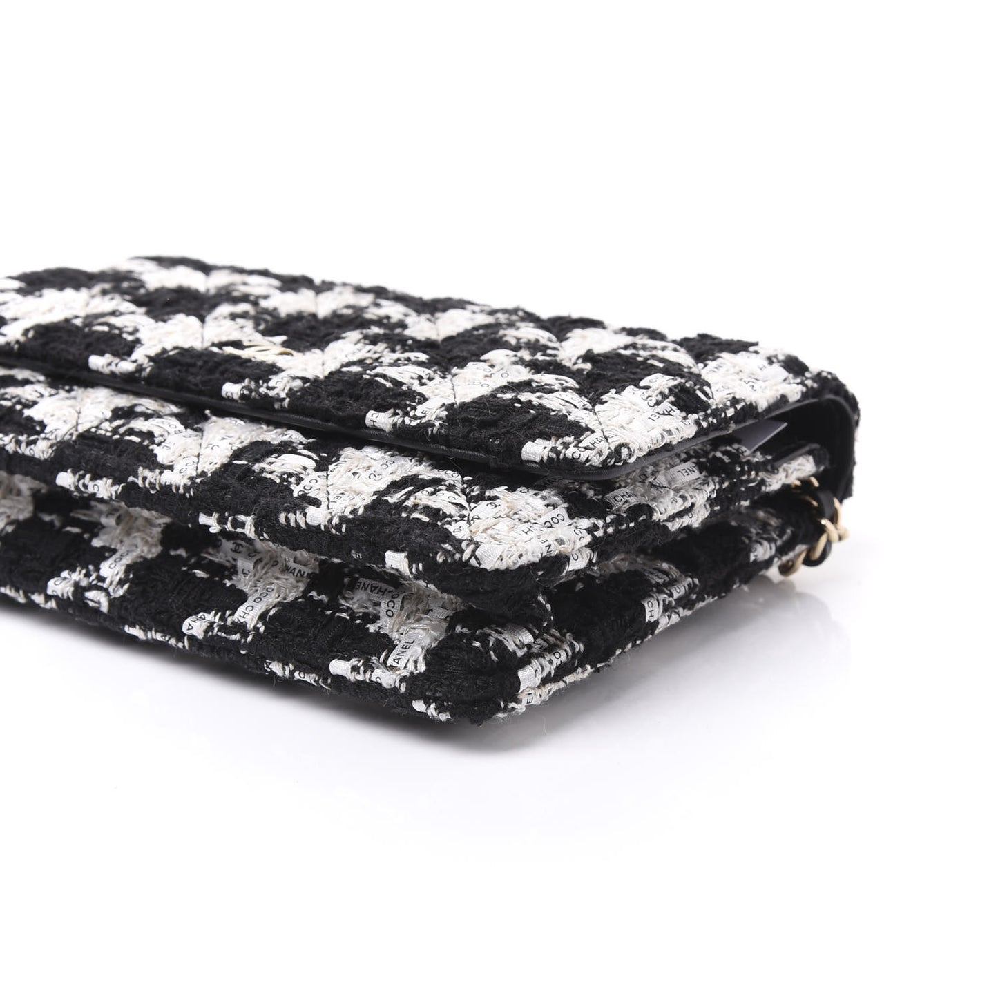 Tweed Quilted Wallet On Chain WOC Black Ecru White