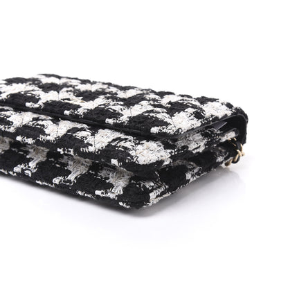 Chanel Tweed Quilted Wallet On Chain WOC Black Ecru White 6 of 11