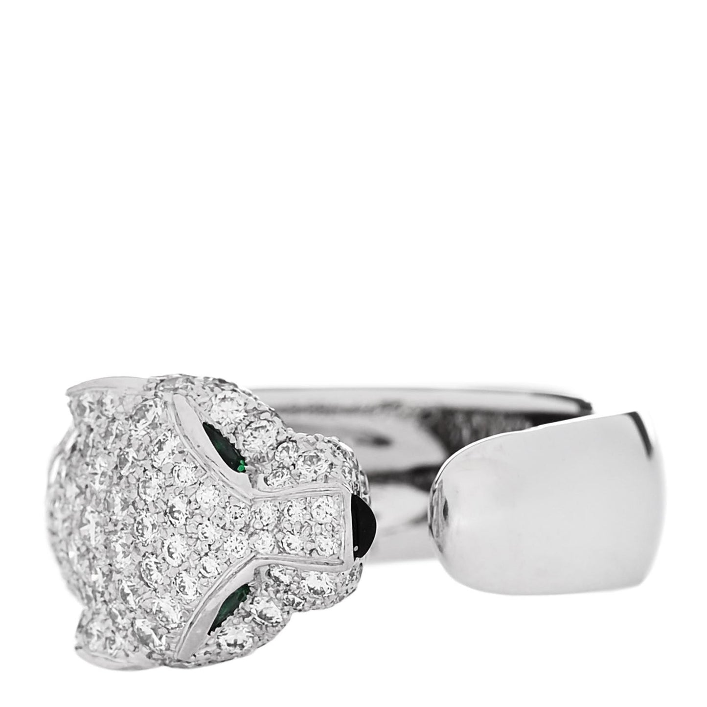 18K White Gold Diamond Black Onyx Emerald Panthere De Cartier Ring 50 5.5