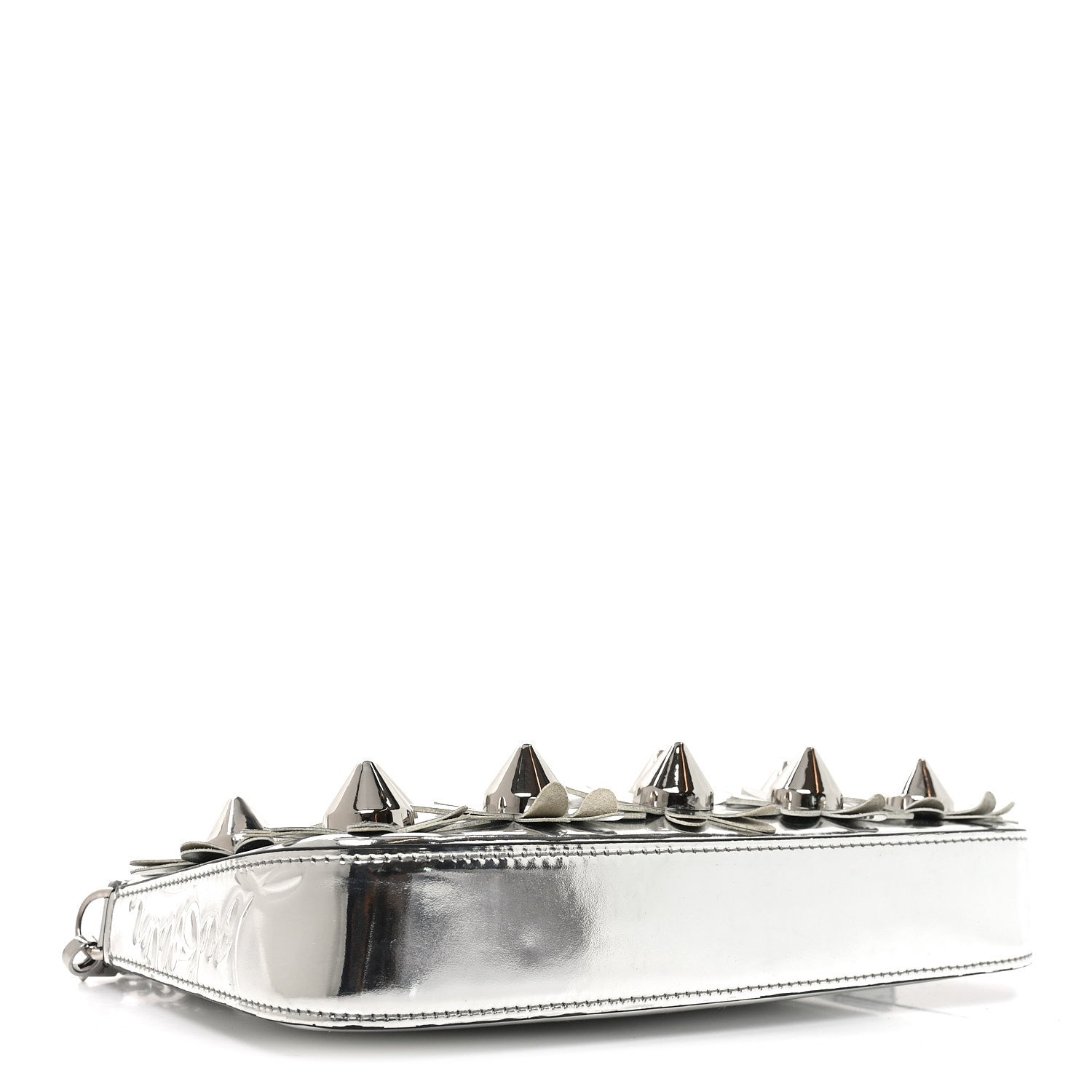 Christian Louboutin Metallic Patent Calfskin Flower Loubila Chain Clutch Silver 4 of 9