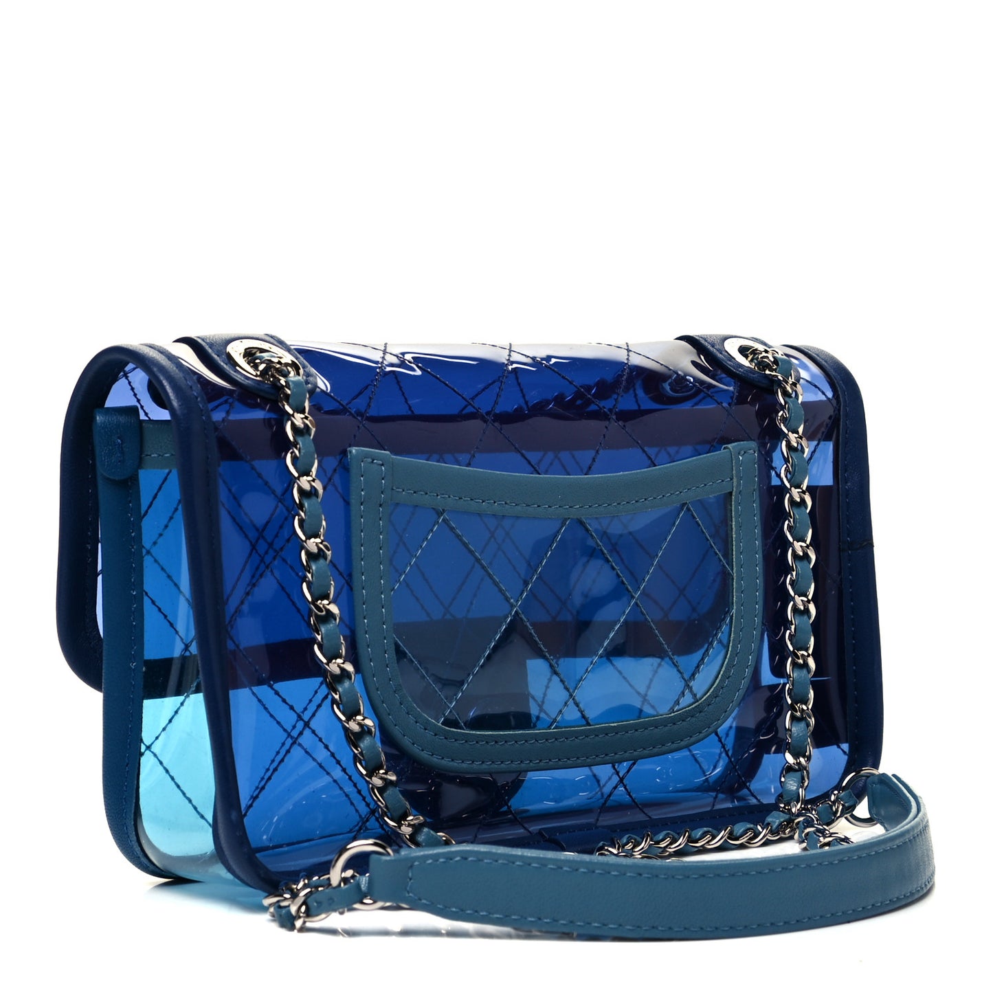PVC Lambskin Stitched Mini Coco Splash Flap Blue