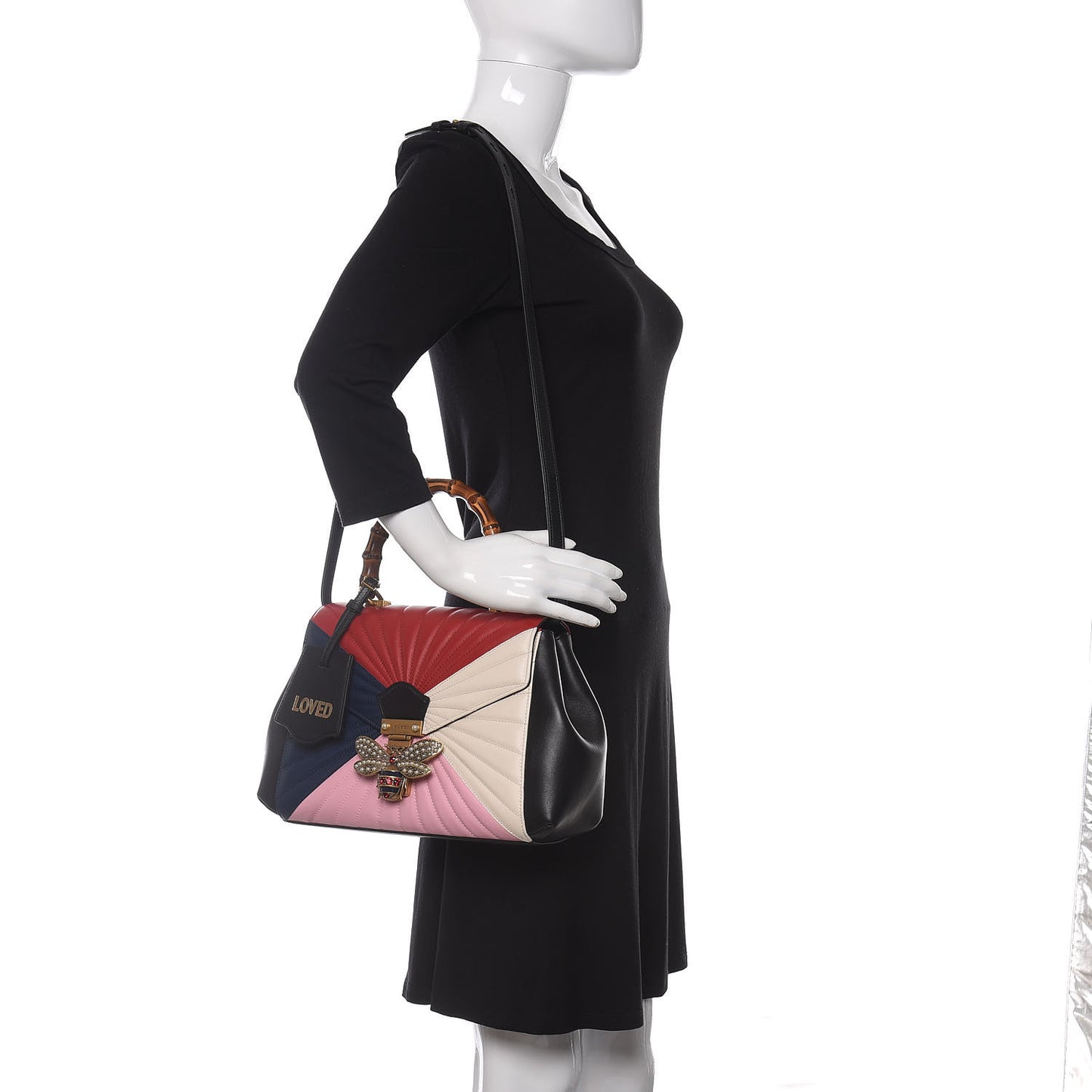 Calfskin Bamboo Trapuntata Queen Margaret Top Handle Bag Blue Agata Hibiscus Red Mystic White Sugar Pink