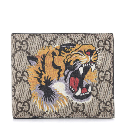 Gucci GG Supreme Monogram Selleria Calfskin Tiger Nice Bi-Fold Wallet Beige Ebony Multicolor Black 1 of 7