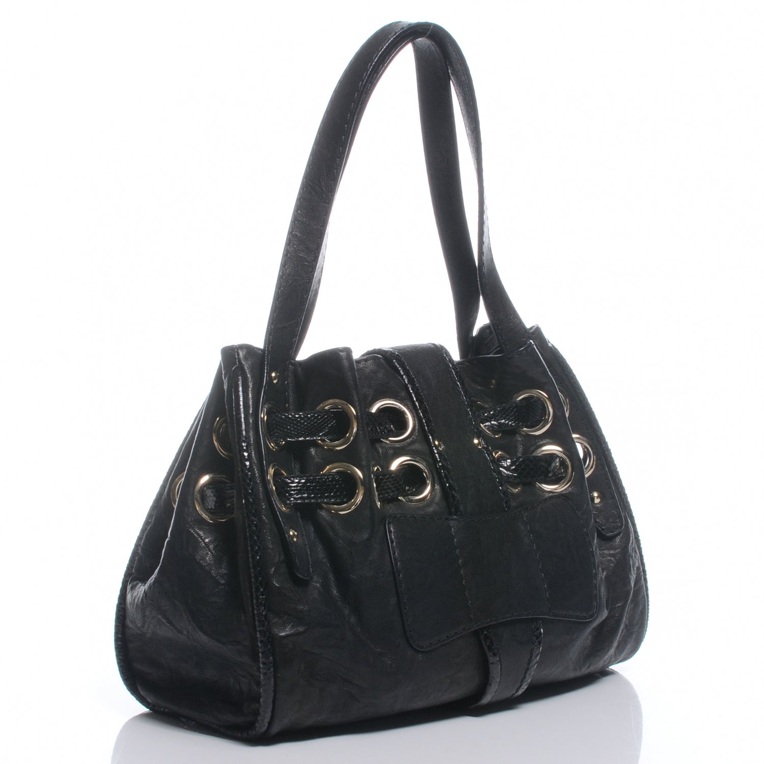 Jimmy Choo Leather Watersnake Trim Riki Tote Bag Black 3 of 7
