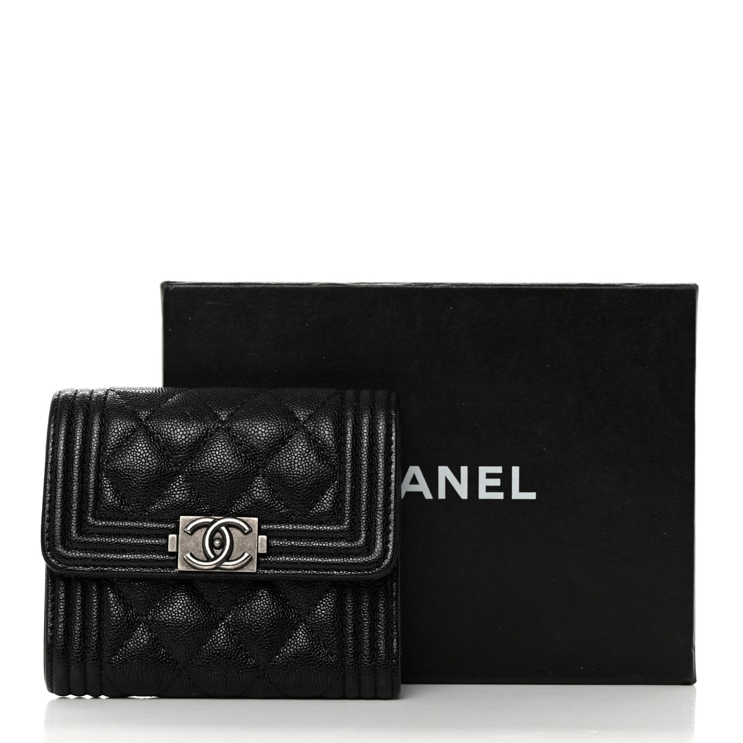 Caviar Quilted Compact Boy Wallet Black
