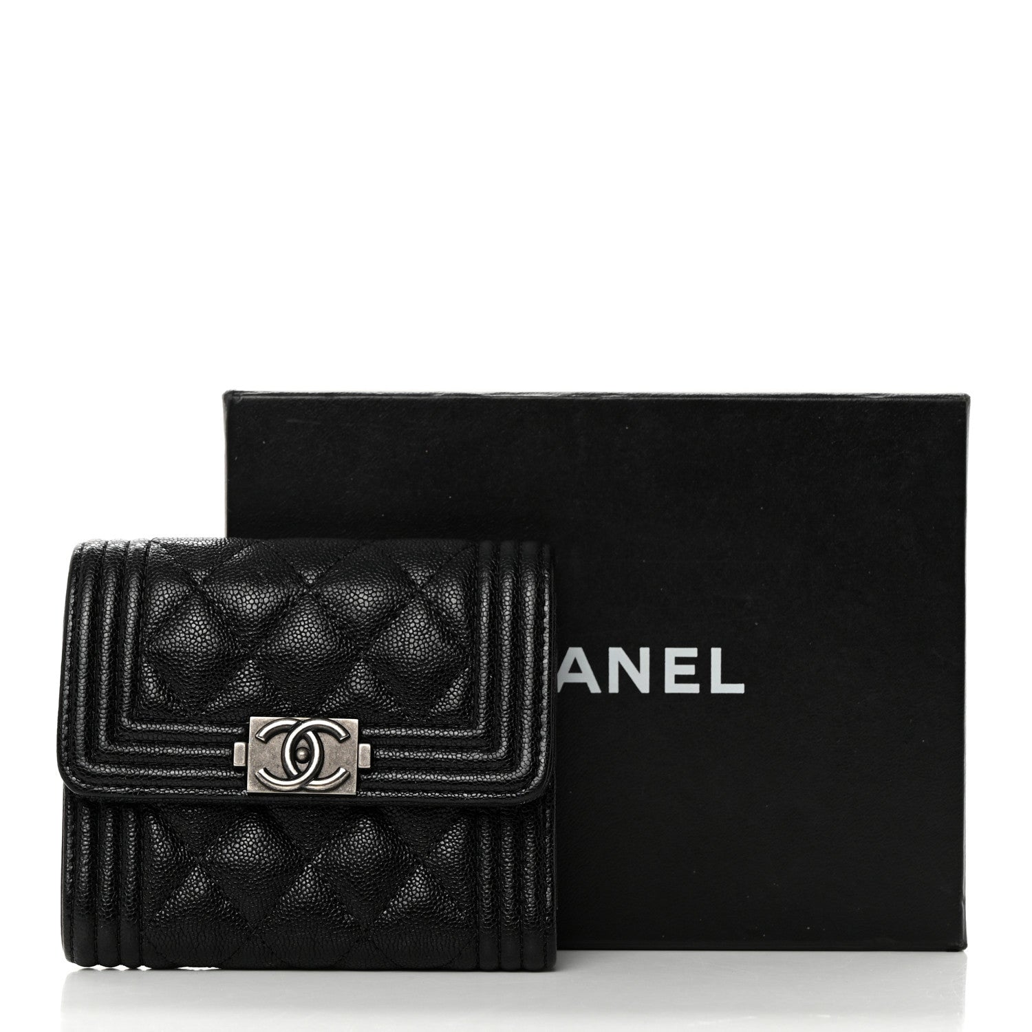 Chanel Caviar Quilted Compact Boy Wallet Black 10 of 10