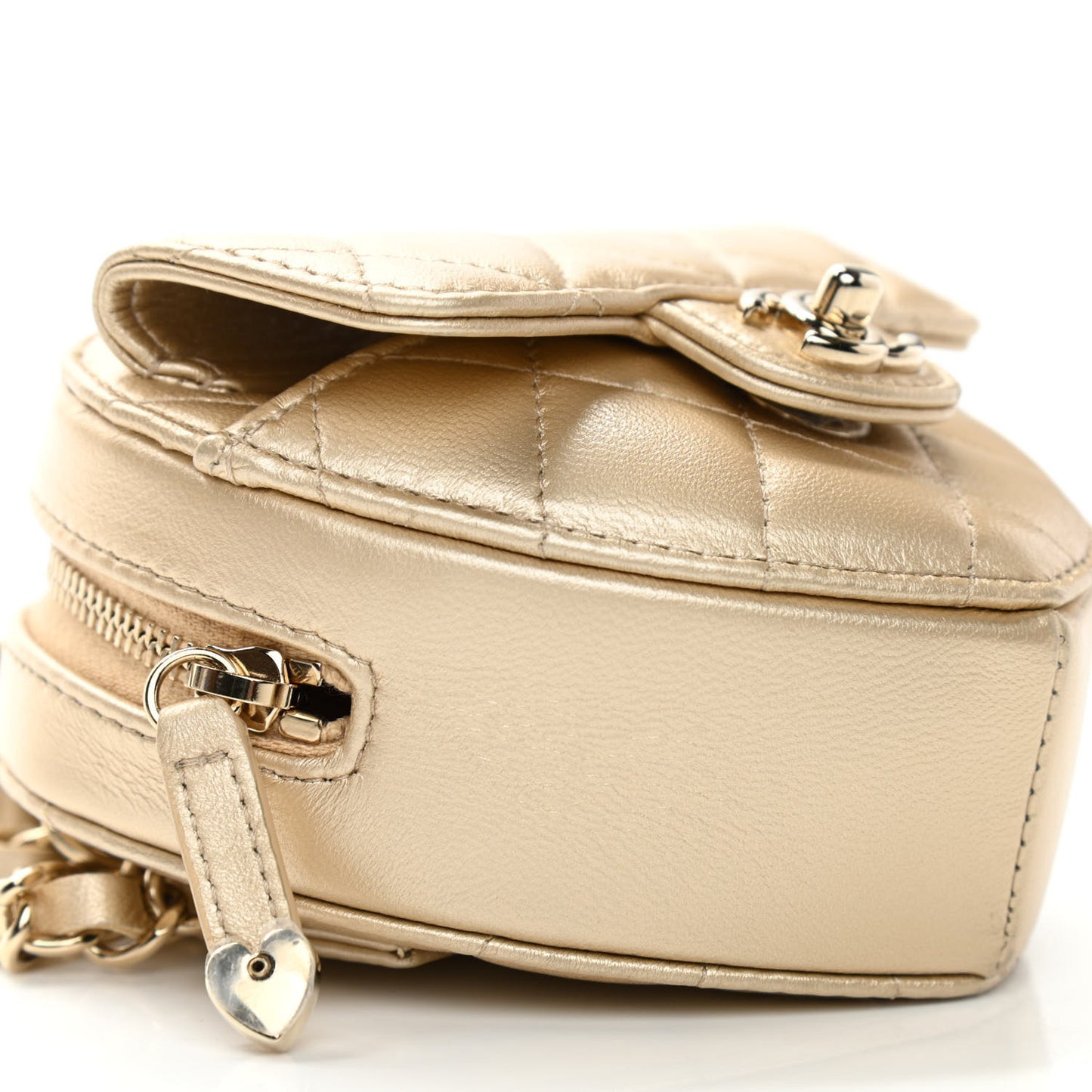 Metallic Lambskin Quilted CC In Love Heart Waist Belt Bag With Chain Gold