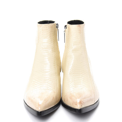 Saint Laurent Lacquered Snakeskin Ayers Finn 60 Crop Zip Boots 37 Cream 2 of 11
