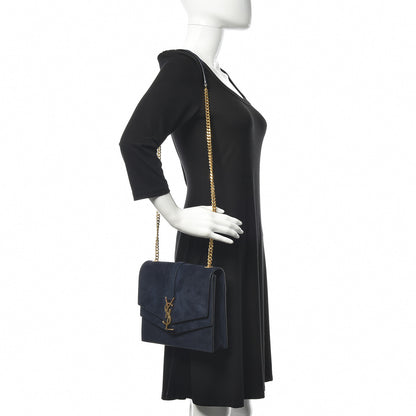 Saint Laurent Suede Sulpice Monogram Medium Shoulder Bag Navy 2 of 16