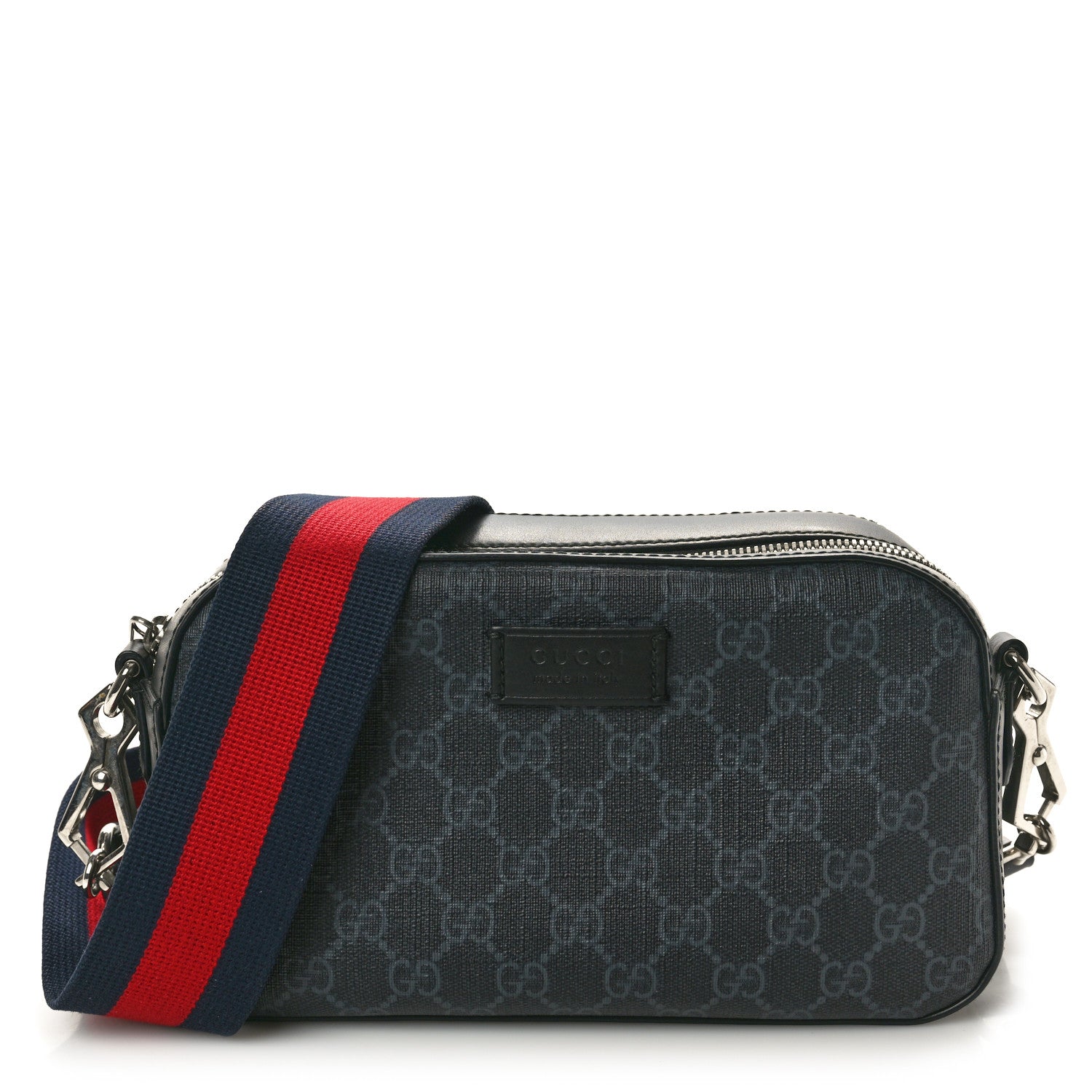Gucci GG Supreme Monogram Web Shoulder Bag Black Grey 1 of 10
